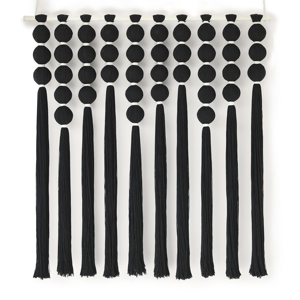 Black Macrame Wall Hanging Sphericity Cotton Textile  Fiber Yarn Art