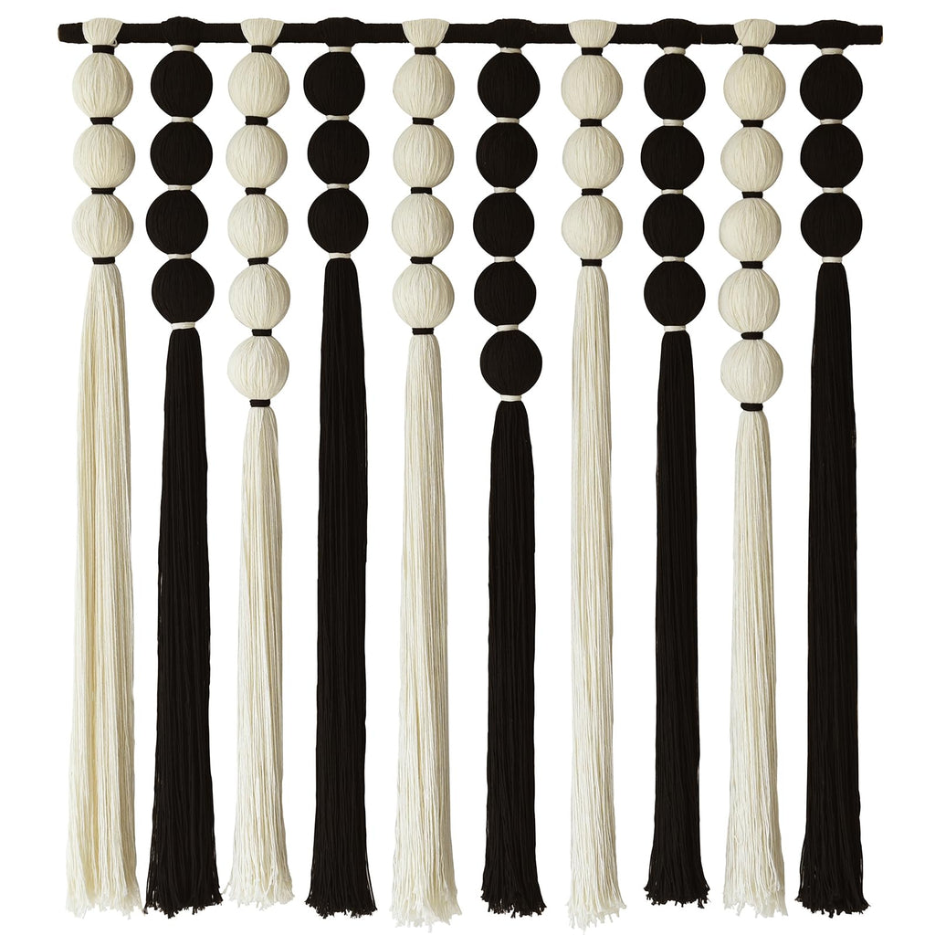 Large Macrame Wall Hanging Black and White Sphericity Cotton Fiber Yarn Art