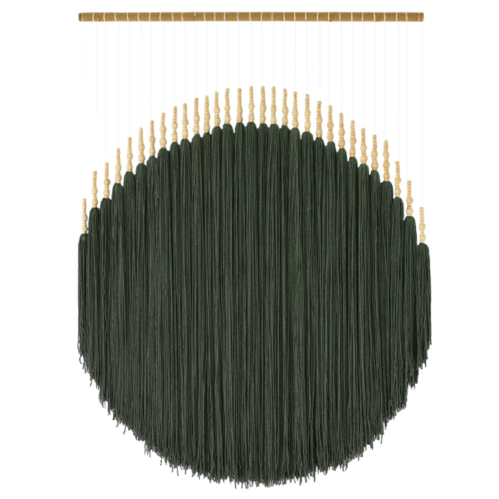 Large Macrame Wall Hanging Green Yarn Fiber Wall Art Beaded Tassel Home Decor