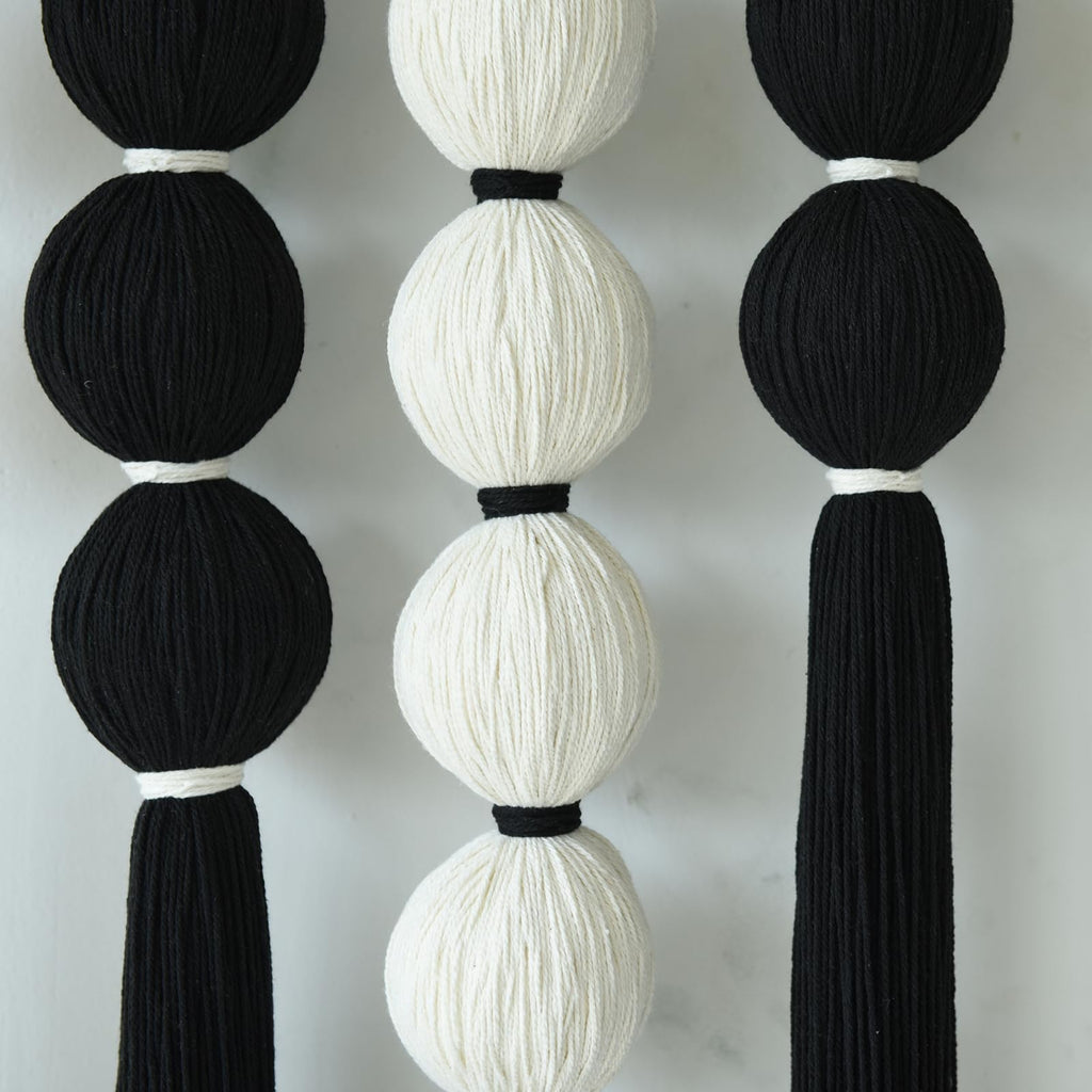 Large Macrame Wall Hanging Black and White Sphericity Cotton Fiber Yarn Art