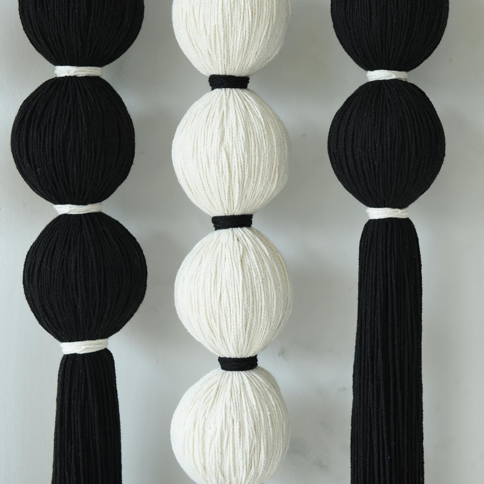 Large Macrame Wall Hanging Black and White Sphericity Cotton Fiber Yarn Art