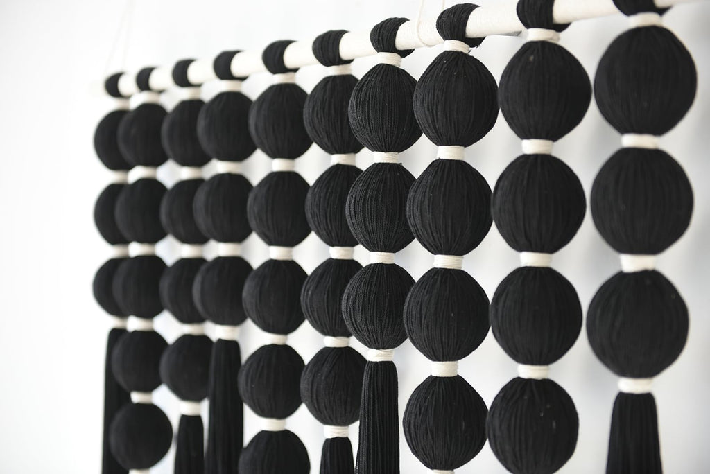 Black Macrame Wall Hanging Sphericity Cotton Textile  Fiber Yarn Art