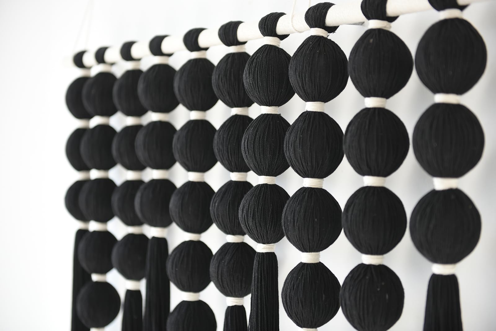 Black Macrame Wall Hanging Sphericity Cotton Textile  Fiber Yarn Art