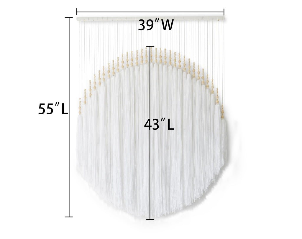 Yarn Macrame Wall Hanging Fiber Wall Art White Beads Tassel Home Decor