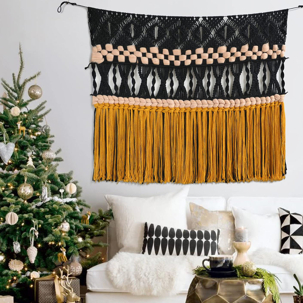 Macrame Wall Hanging Black Woven Macrame Wall Decor Boho Wall Decor