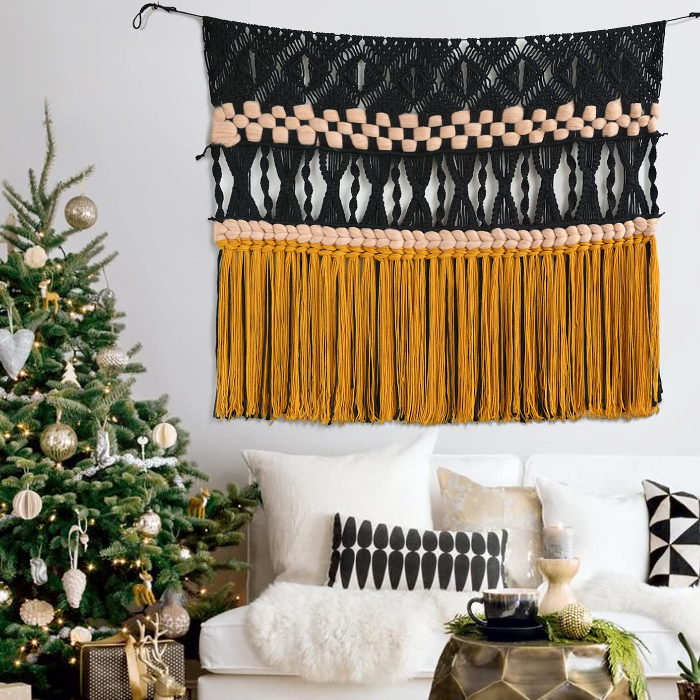 Macrame Wall Hanging Black Woven Macrame Wall Decor Boho Wall Decor