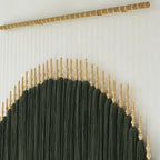 Large Macrame Wall Hanging Green Yarn Fiber Wall Art Beaded Tassel Home Decor