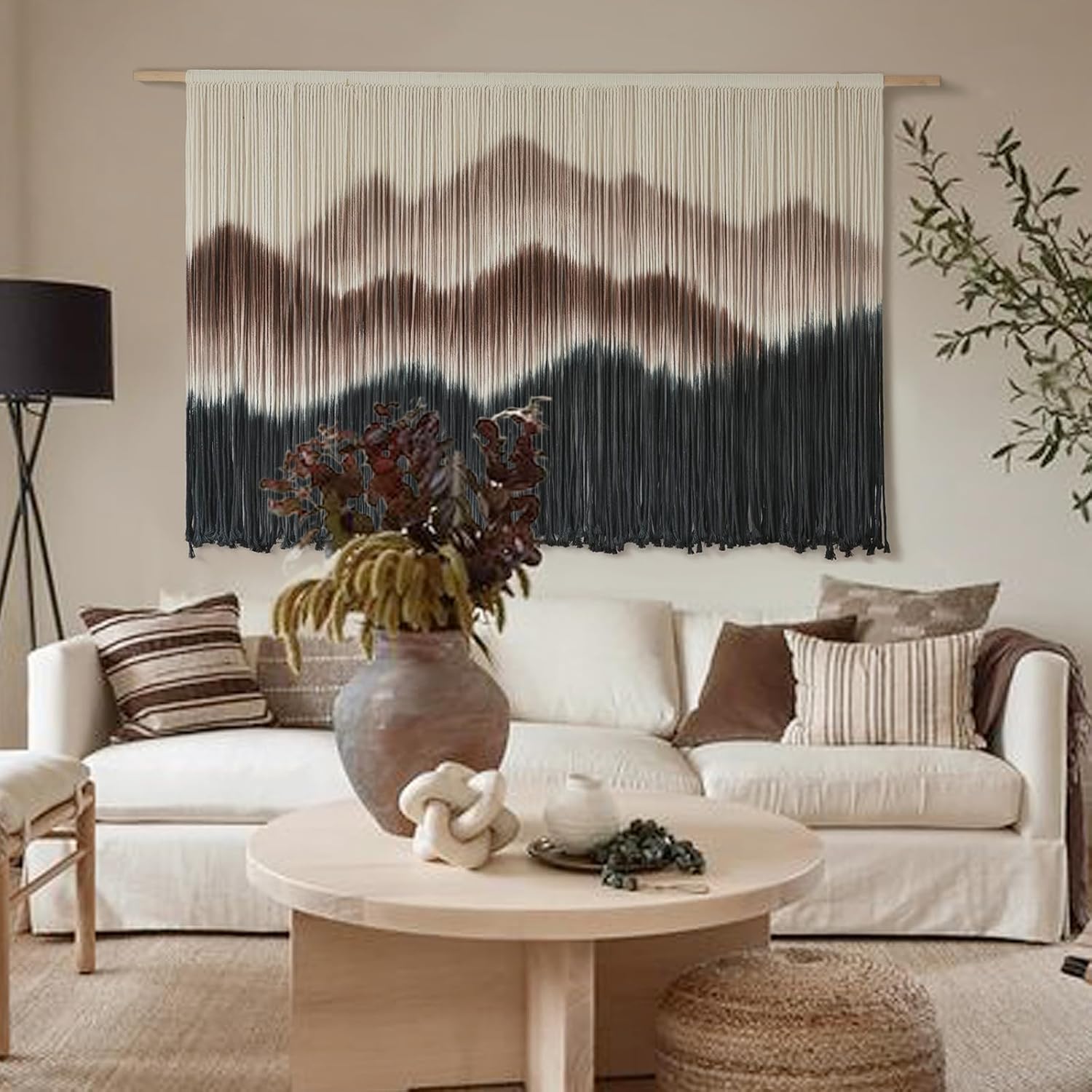 Macrame Wall Hanging Brown Mountain Dip-Dyed Macrame Wall Decor