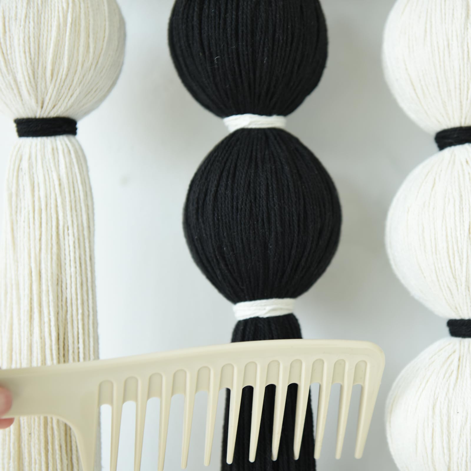 Large Macrame Wall Hanging Black and White Sphericity Cotton Fiber Yarn Art