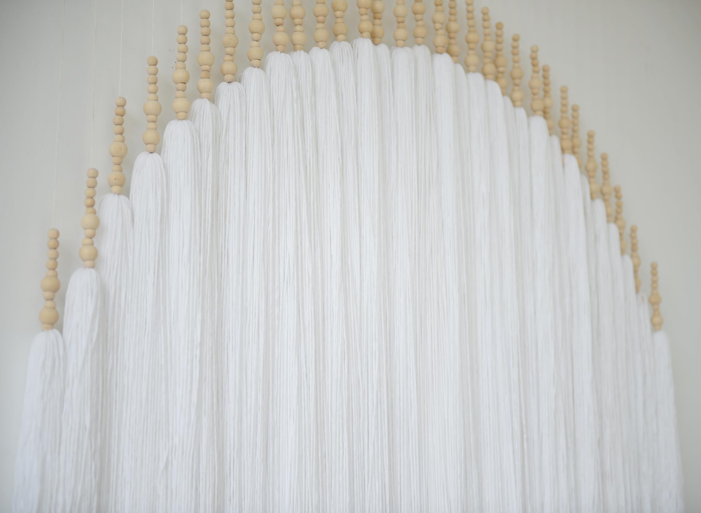 Yarn Macrame Wall Hanging Fiber Wall Art White Beads Tassel Home Decor
