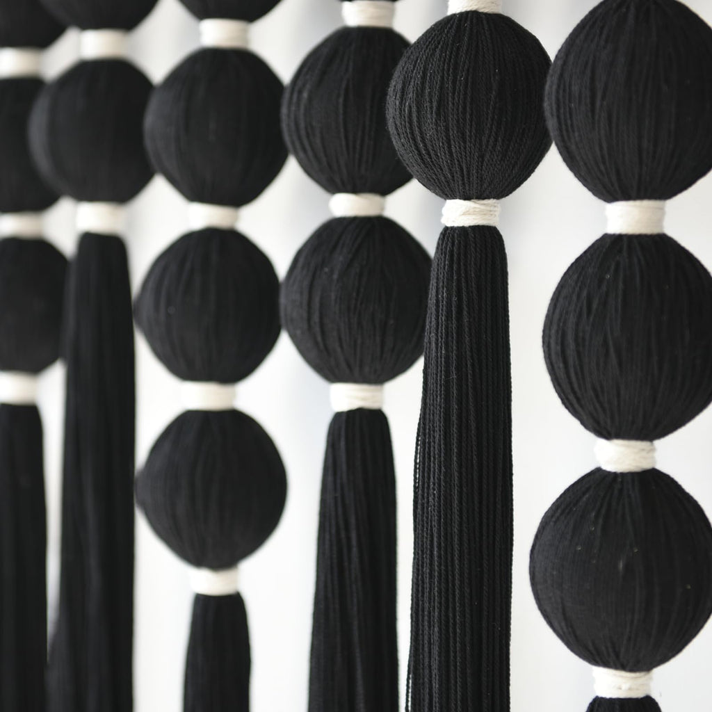 Black Macrame Wall Hanging Sphericity Cotton Textile  Fiber Yarn Art