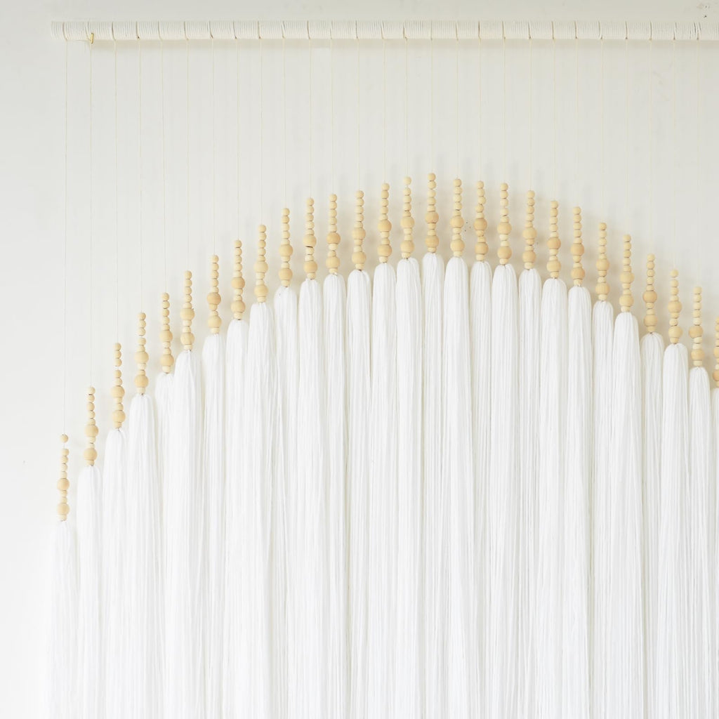 Yarn Macrame Wall Hanging Fiber Wall Art White Beads Tassel Home Decor