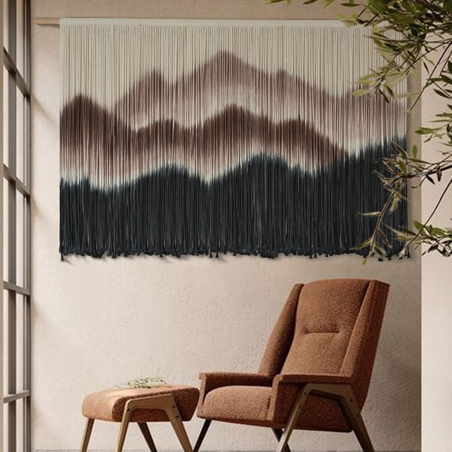 Macrame Wall Hanging Brown Mountain Dip-Dyed Macrame Wall Decor