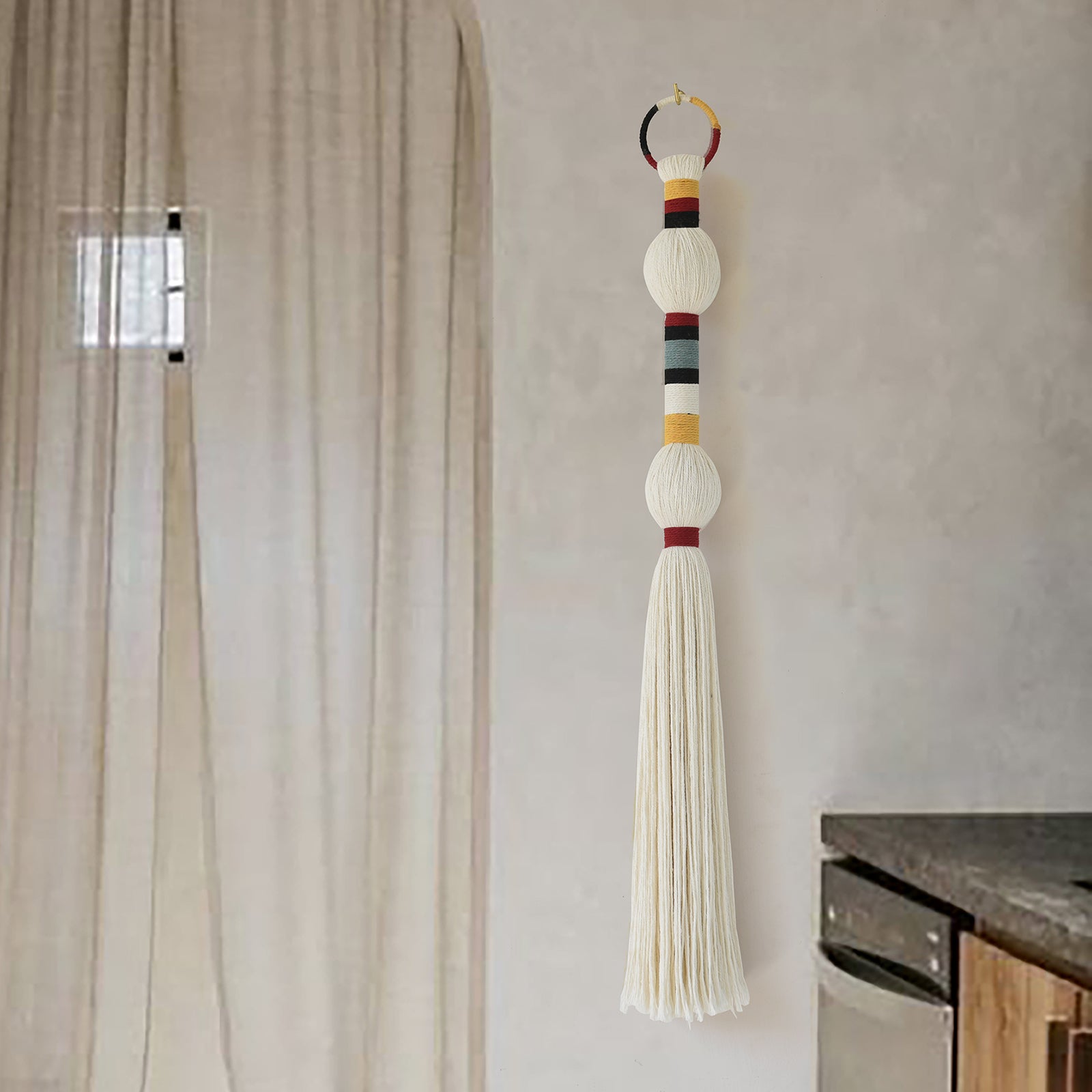 Macrame Wall Hanging Colorful Knot Balls Tassel Hanging Fiber Yarn Art