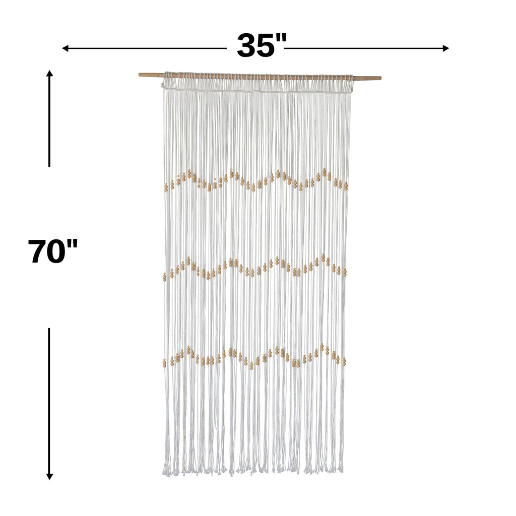 Macrame Curtain Beaded Doorway Panel Backdrop White