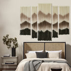 Large Macrame Wall Hanging Mountain Handmade Brown Dip-Dyed Boho Wall Decor,Set of 5