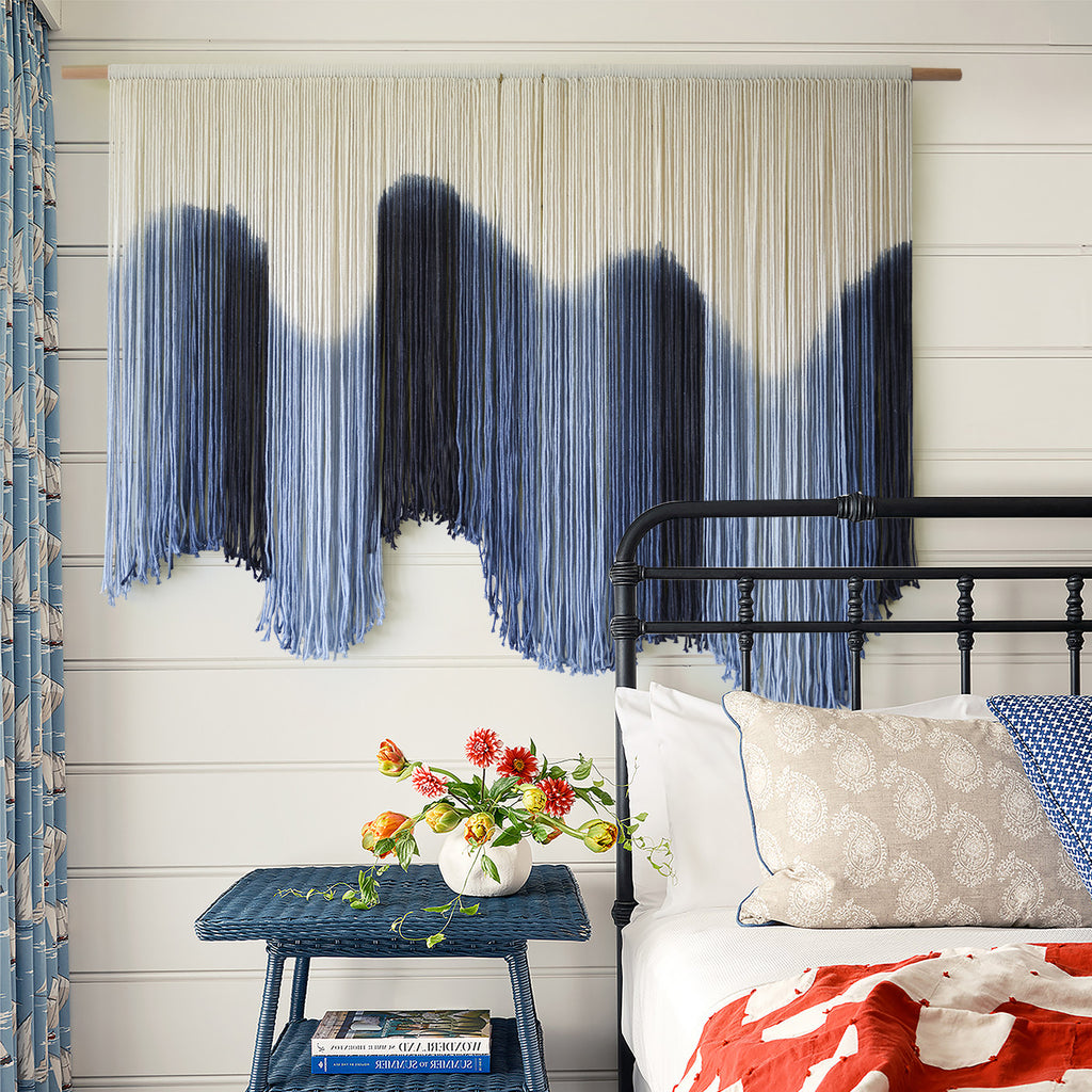 Macrame Wall Hanging Large Blue Dip Dyed Fiber Art Tapestry