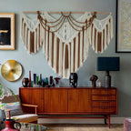 Boho Woven Wall Hanging Handwoven Brown and White Geometric Tapestry