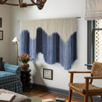 Macrame Wall Hanging Large Blue Dip Dyed Fiber Art Tapestry