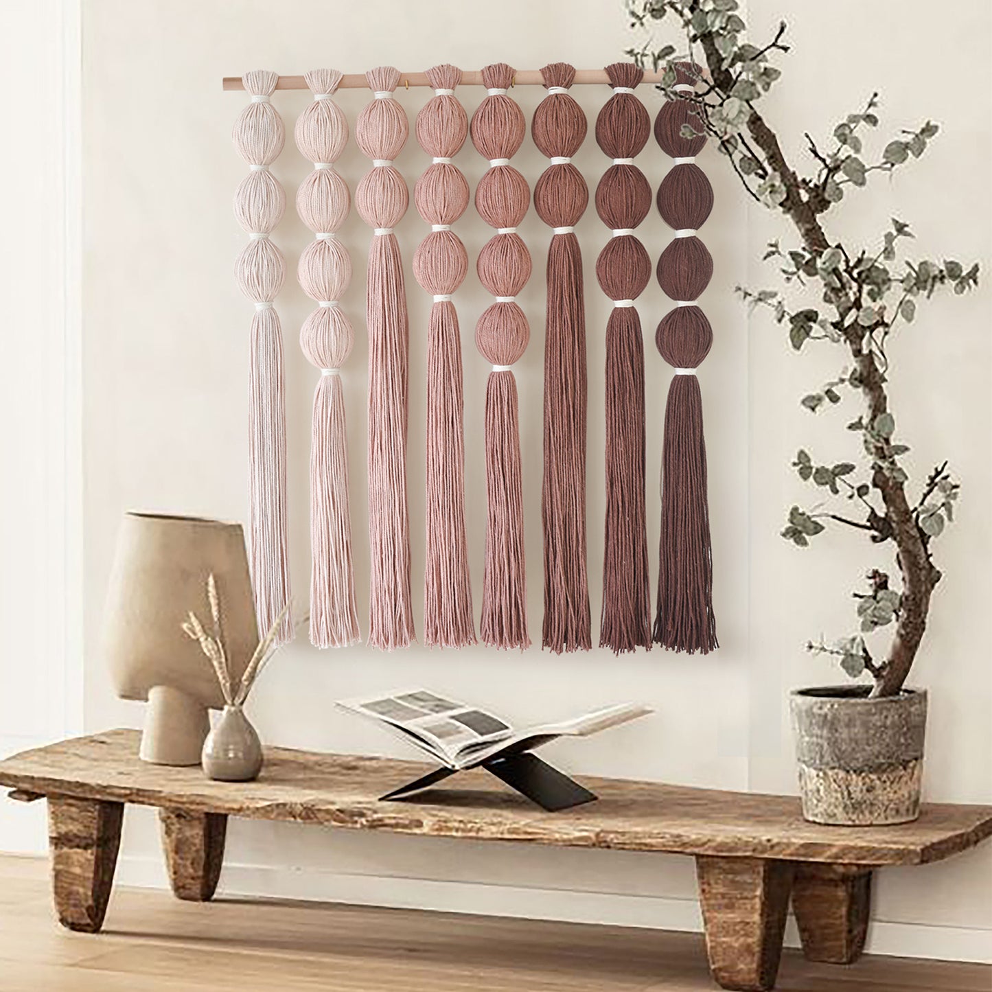 Pink Macrame Wall Hanging Yarn Wall Art Boho Wall Decor