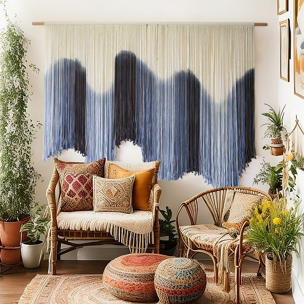 Macrame Wall Hanging Large Blue Dip Dyed Fiber Art Tapestry