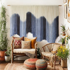 Macrame Wall Hanging Large Blue Dip Dyed Fiber Art Tapestry