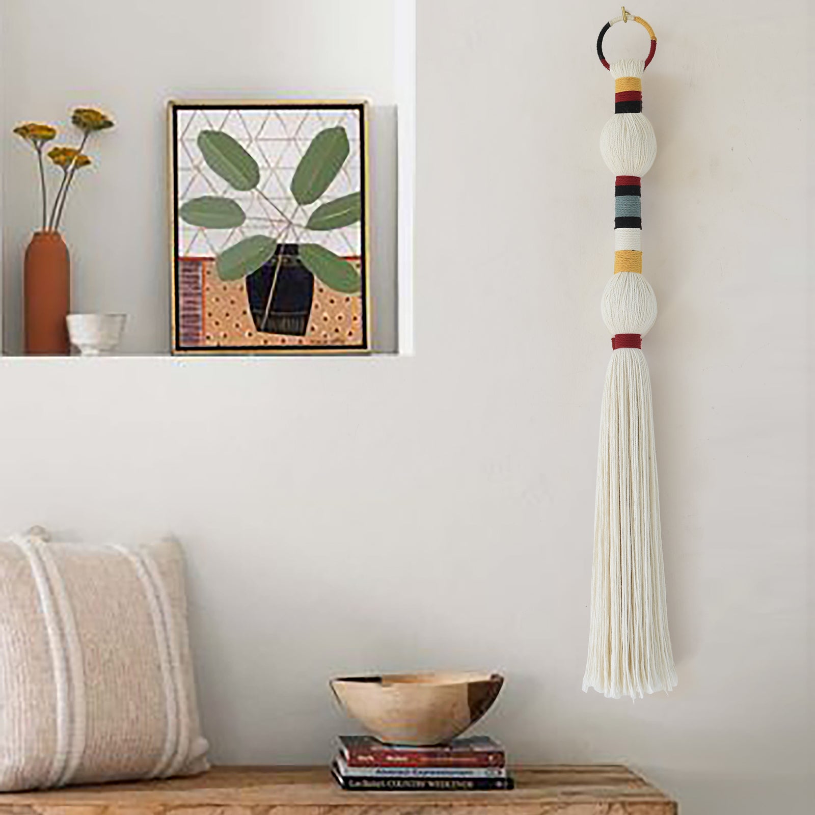 Macrame Wall Hanging Colorful Knot Balls Tassel Hanging Fiber Yarn Art