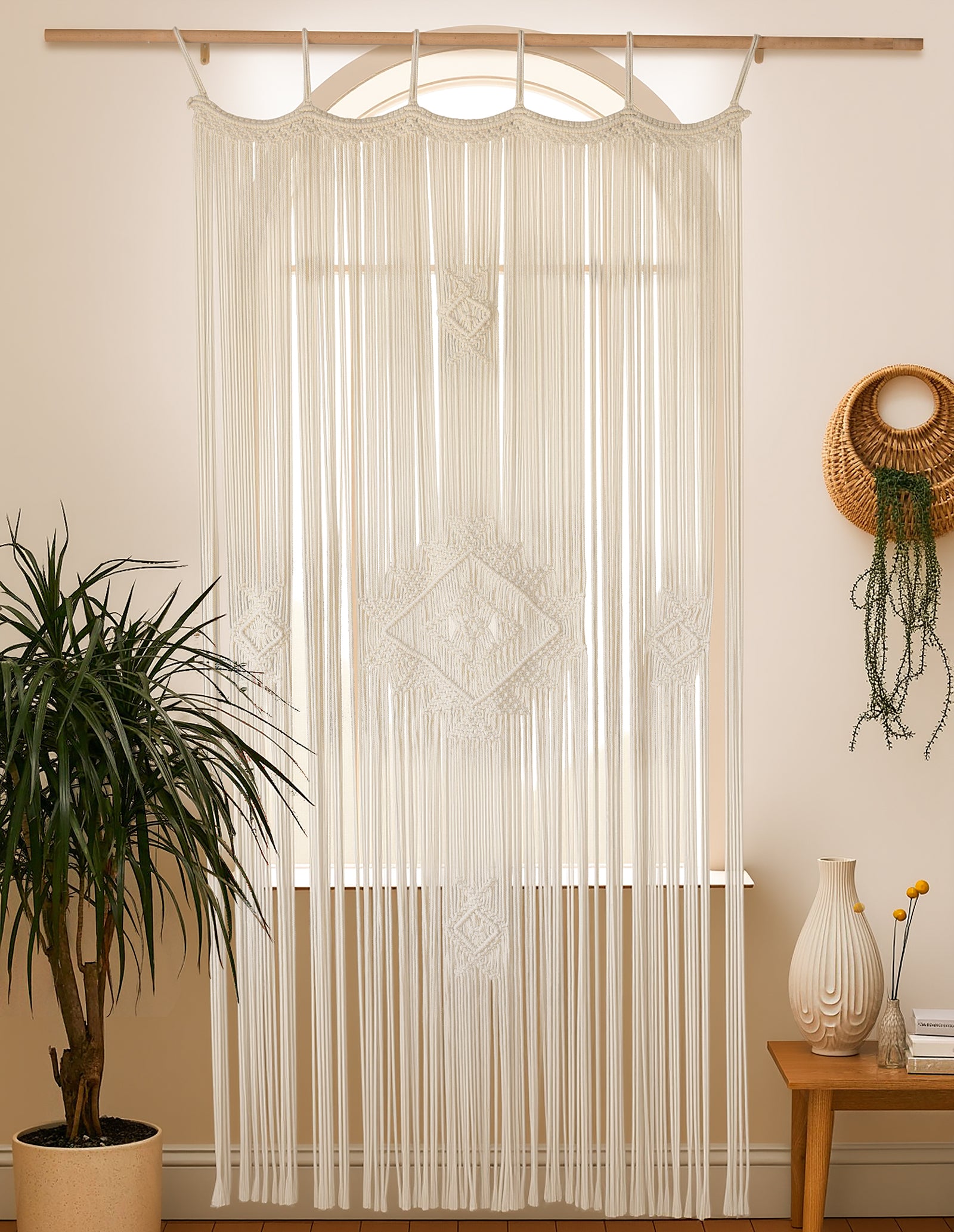 Macrame Curtain Handmade Ivory Boho Curtains for Bedroom