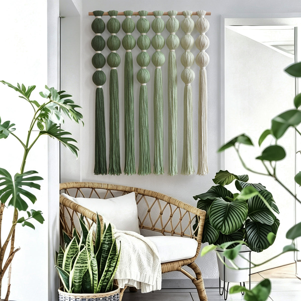 Macrame Wall Hanging Green Boho Fiber Art Wall Decor 27" W*31" L