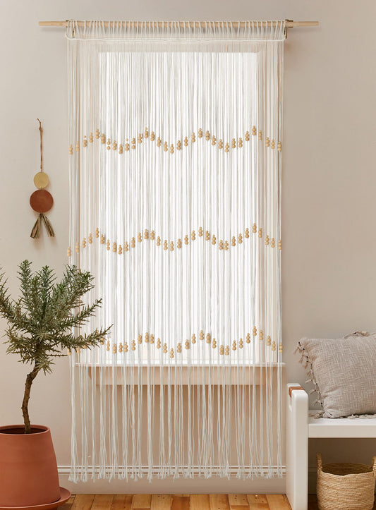 Macrame Curtain Beaded Doorway Panel Backdrop White