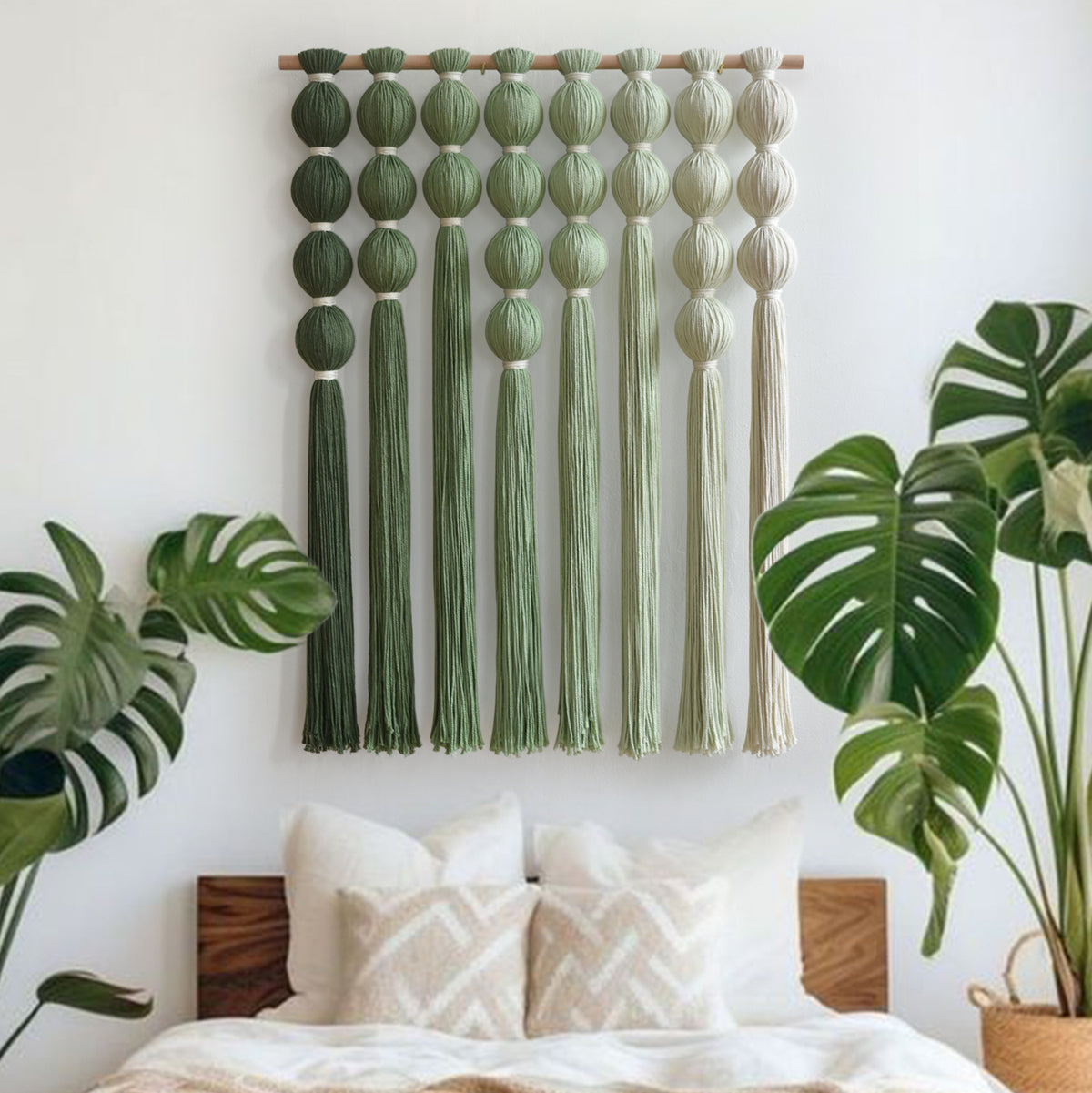 Macrame Wall Hanging Green Boho Fiber Art Wall Decor 27" W*31" L