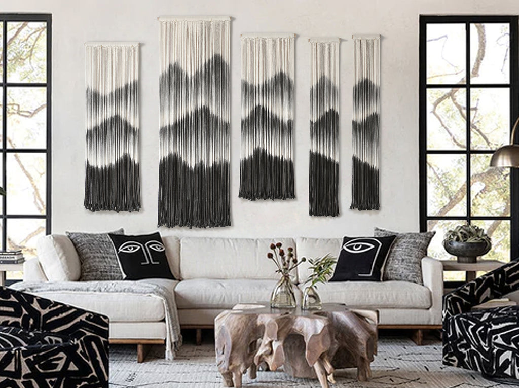 Macrame Wall Hanging Handmade Dip-Dyed Mountain Macrame Wall Decor ,Set of 5