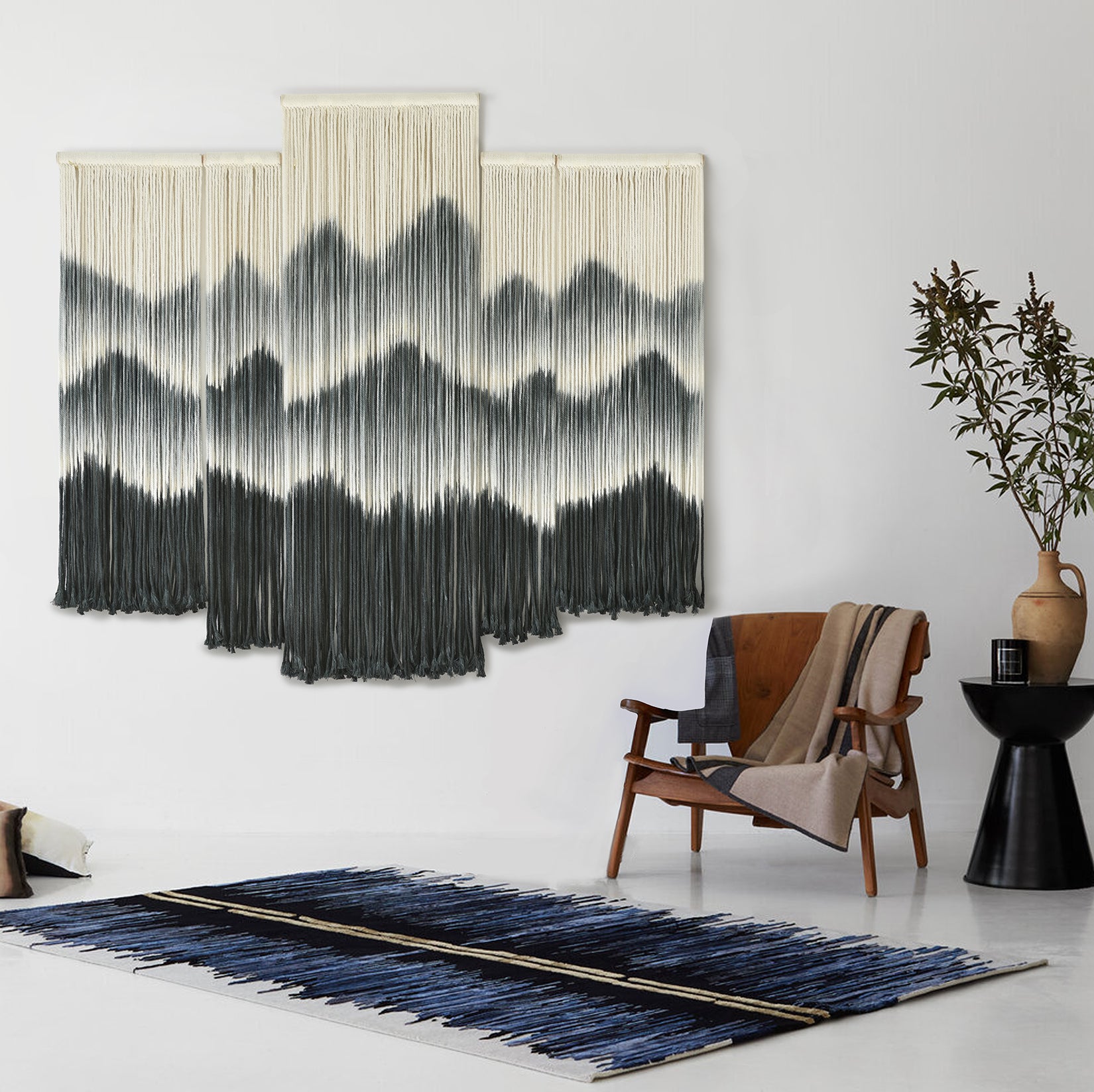Macrame Wall Hanging Handmade Dip-Dyed Mountain Macrame Wall Decor ,Set of 5