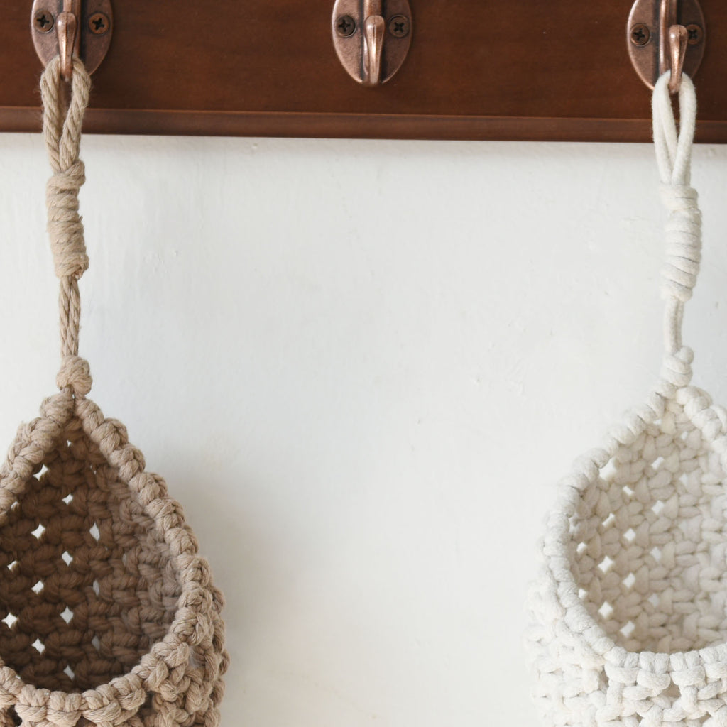 Macrame Wall Hanging Boho Basket Decor Set of 2 Handmade Hanging Accents