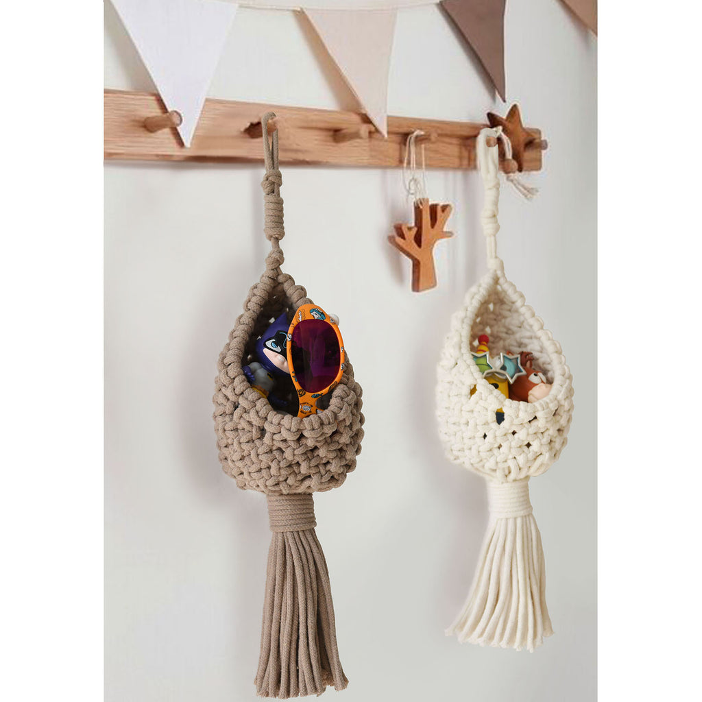 Macrame Wall Hanging Boho Basket Decor Set of 2 Handmade Hanging Accents