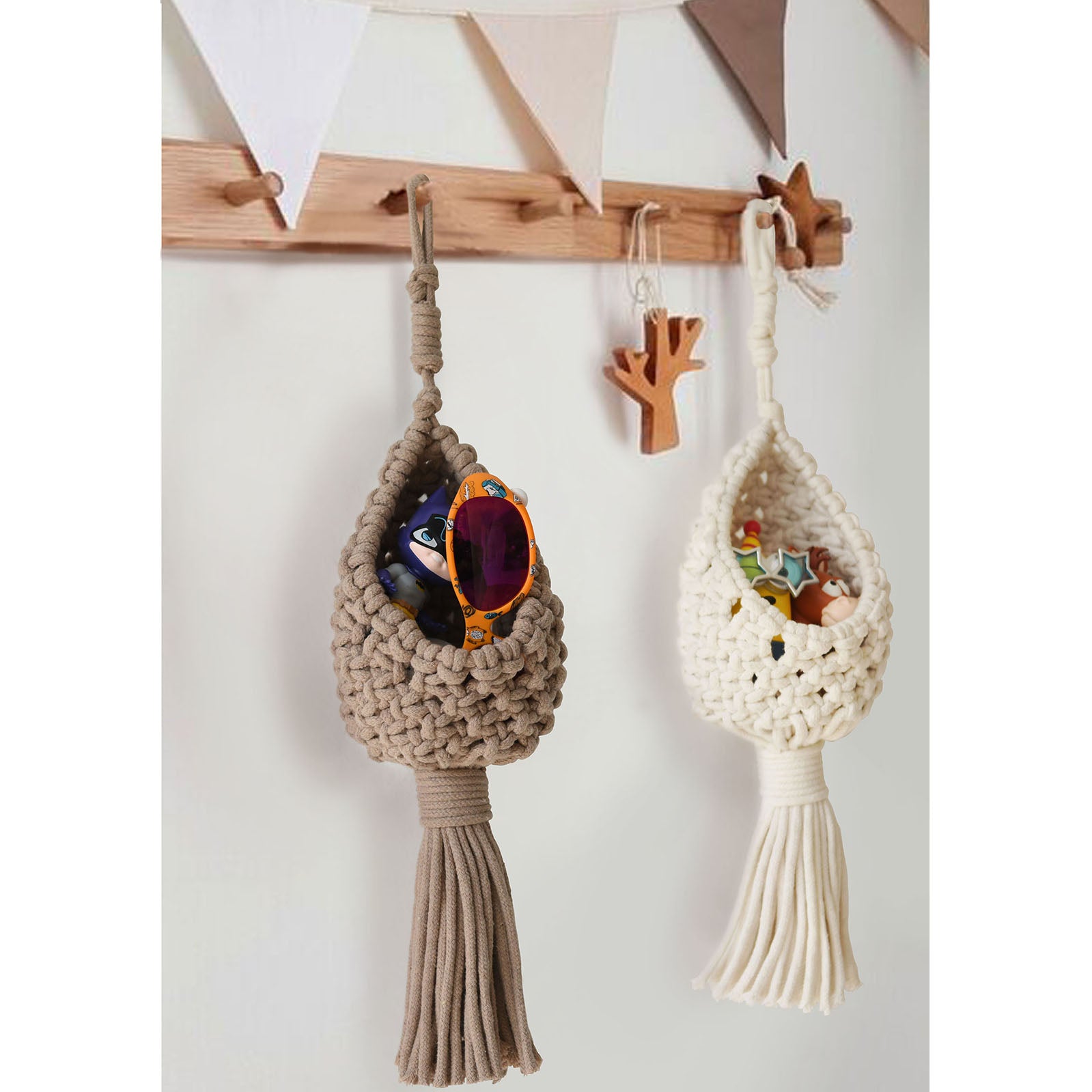 Macrame Wall Hanging Boho Basket Decor Set of 2 Handmade Hanging Accents