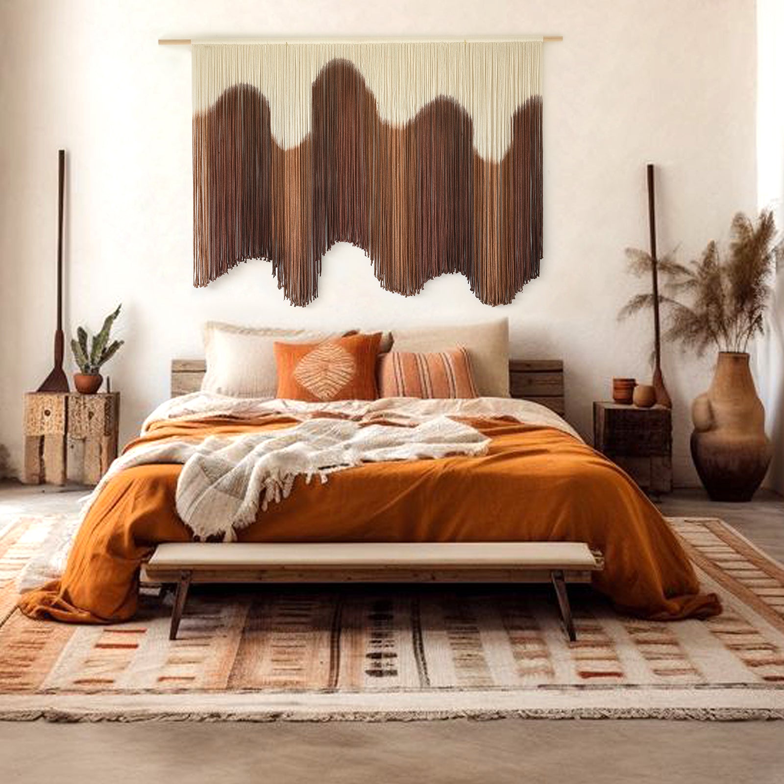 Macrame Wall Hanging Brown Dip-Dyed Large Handmade