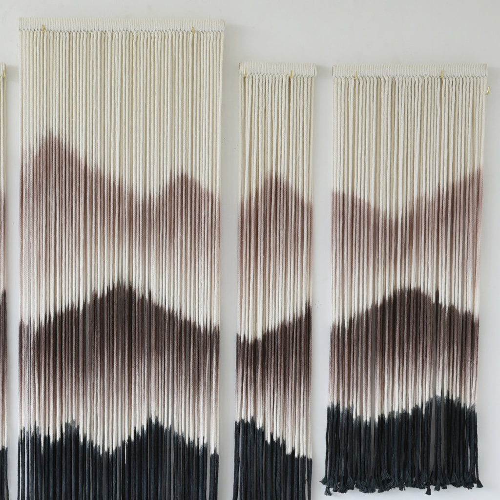Large Macrame Wall Hanging Mountain Handmade Brown Dip-Dyed Boho Wall Decor,Set of 5