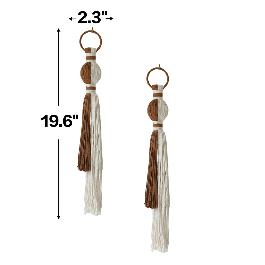 2Pcs Macrame Wall Hanging Fiber Art with Sphere Knots Tassels Yarn Art