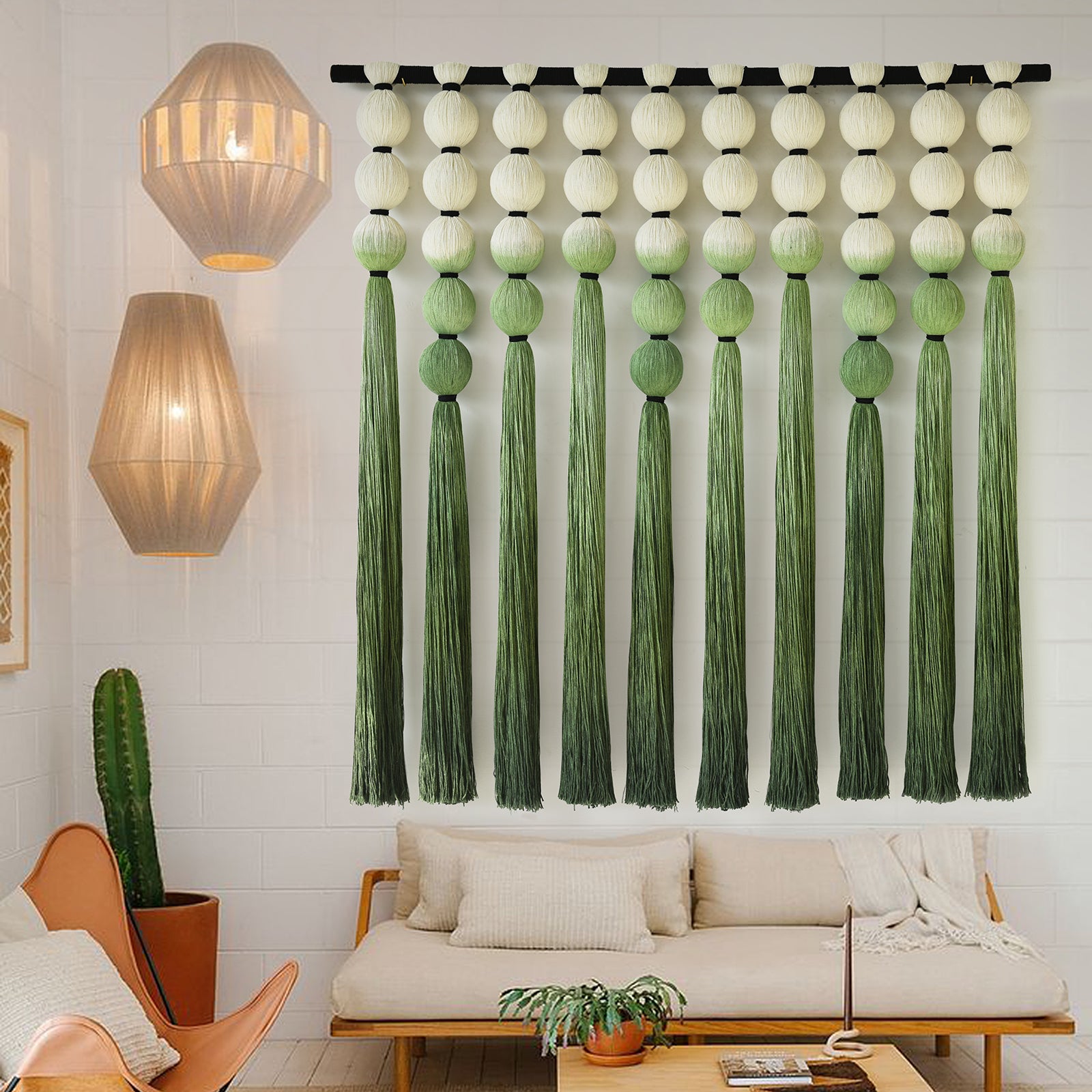 Macrame Wall Decor Green Dip Dye Sphericity Cotton Textile Wall Art