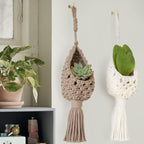 Macrame Wall Hanging Boho Basket Decor Set of 2 Handmade Hanging Accents