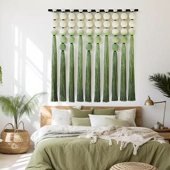 Macrame Wall Decor Green Dip Dye Sphericity Cotton Textile Wall Art