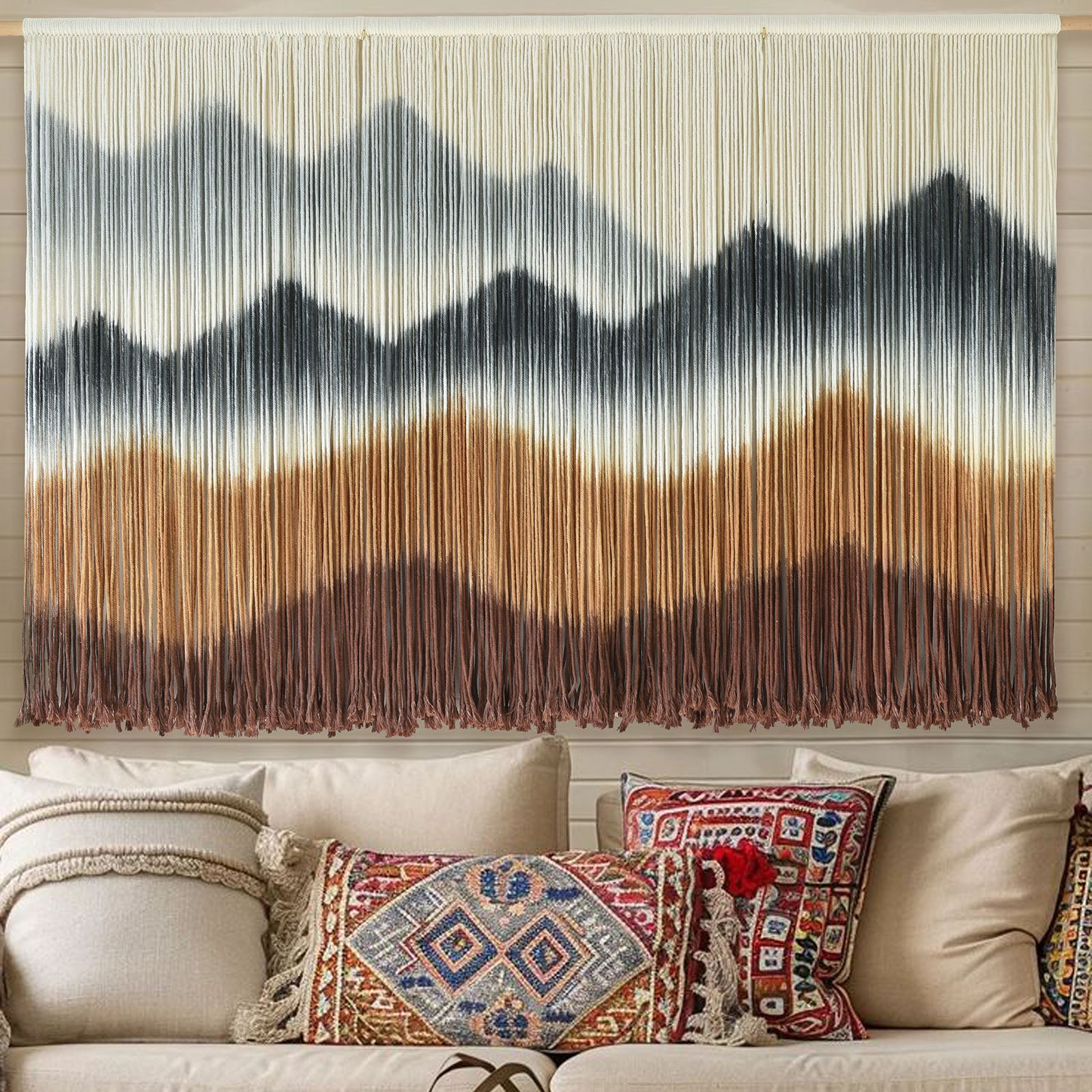 Macrame Wall Hanging Mountain Dip-Dyed Macrame Wall Decor