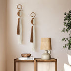 2Pcs Macrame Wall Hanging Fiber Art with Sphere Knots Tassels Yarn Art