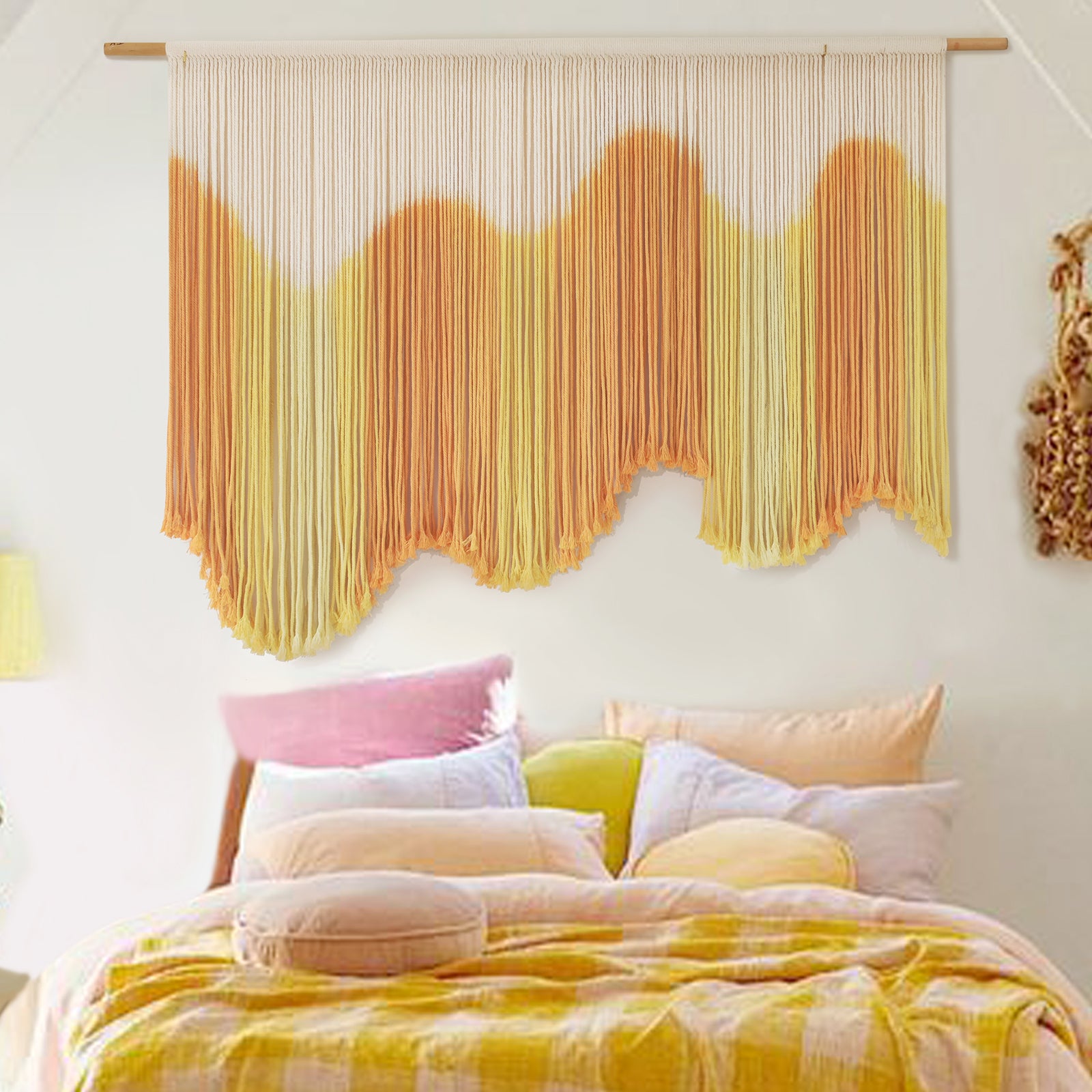 Macrame Wall Hanging Yellow Dip-Dyed Boho Macrame Wall Decor