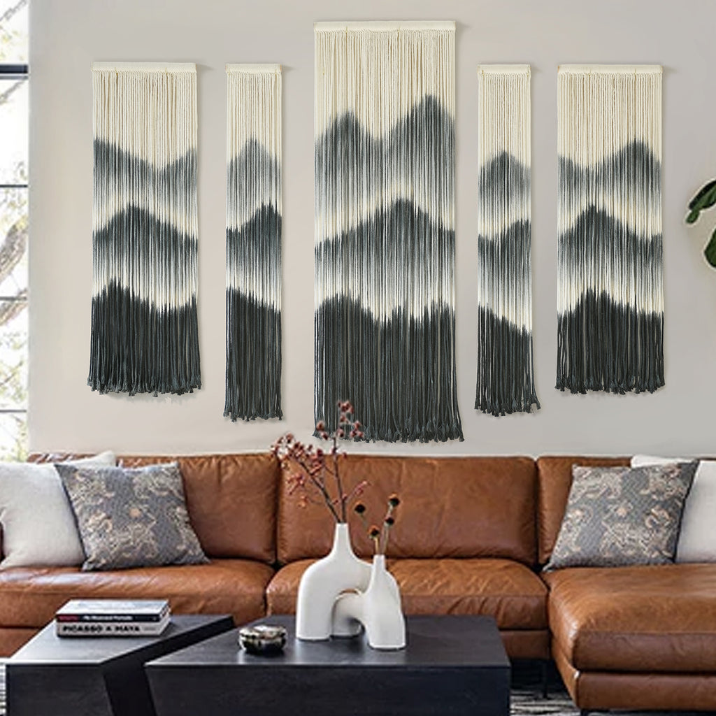 Macrame Wall Hanging Handmade Dip-Dyed Mountain Macrame Wall Decor ,Set of 5