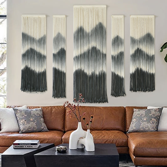 Macrame Wall Hanging Handmade Dip-Dyed Mountain Macrame Wall Decor ,Set of 6