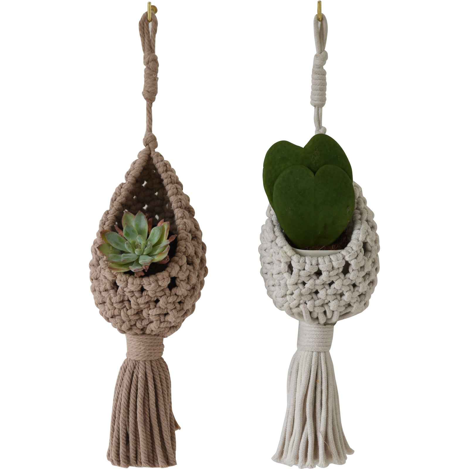 Macrame Wall Hanging Boho Basket Decor Set of 2 Handmade Hanging Accents