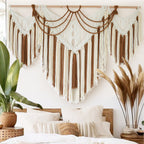 Boho Woven Wall Hanging Handwoven Brown and White Geometric Tapestry