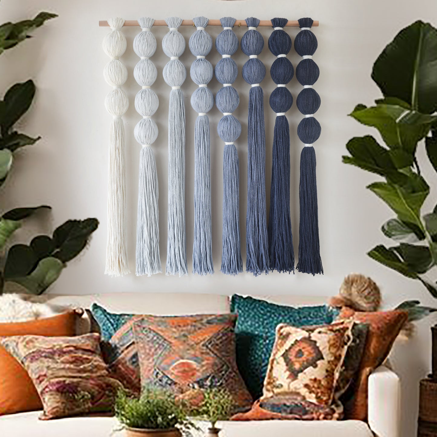 Macrame Wall Hanging Blue Yarn Wall Art